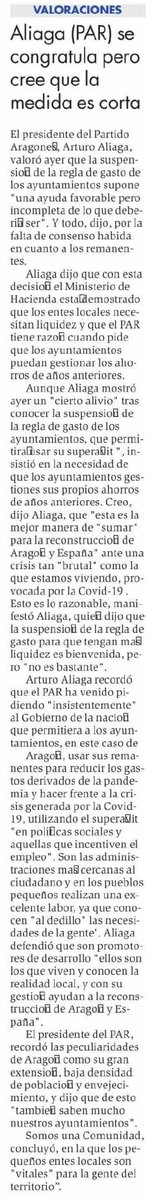 PARCortes's tweet photo. @ArturoAliaga_ valora positivamente el nuevo decreto del Gobierno central para facilitar liquidez a los ayuntamientos, pero también ha indicado q es insuficiente, ya q no aborda la posibilidad d q éstos puedan gestionar sus propios ahorros de años anteriores. https://t.co/B0npyVhbi2