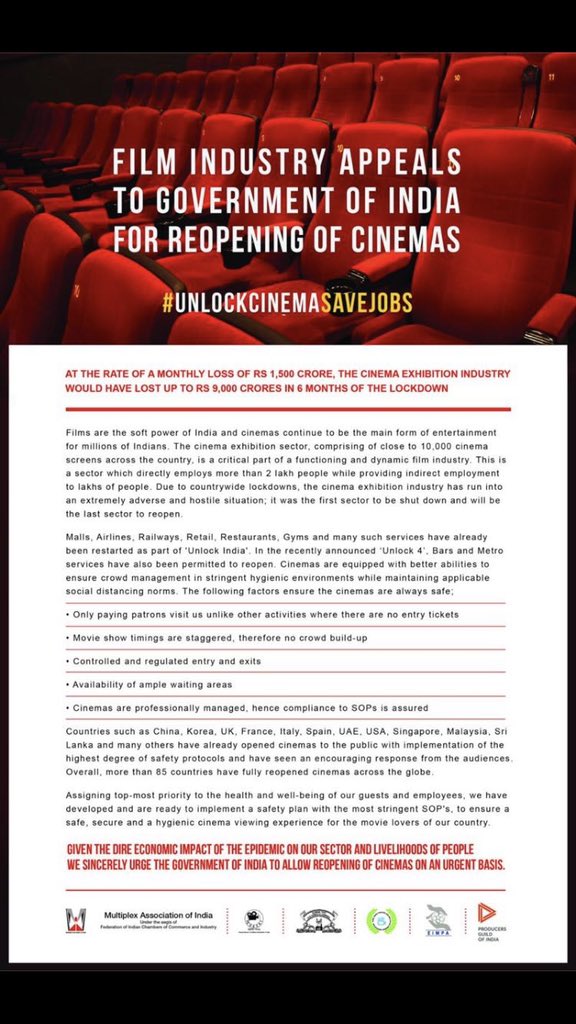paramspeak's tweet photo. #savecinema #SaveCinemas #saveworkers #UnlockCinemaSaveJobs @INOXMovies @_PVRCinemas @Cinemax @IndiaCinepolis @iammony @Himanshukol @nispalsingh @pankajladia @daduldutta @Roadshow_Films @satadeeps https://t.co/OdKCJmNjYr