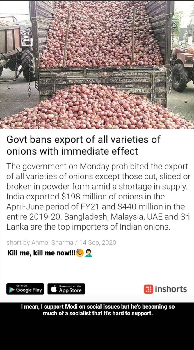 How Politics Triumphs over Good EconomicsYesterday, Modi govt banned Export onions. It's a very bad decision. This move is totally against Onion Farmers and India's Export Market. Firstly, it will deprive farmers of the rightful price for their onion produce.... (1/n)