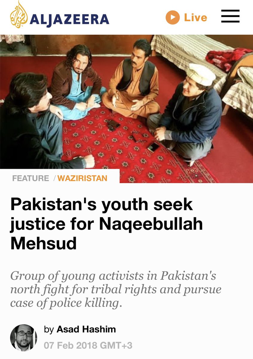 In this Aljazeera report by Asad Hashim Feb2018, issue was cleverly given an ethnic color, with a case of police brutality turned into ethnic persecution.But note, protestors were still being organized under Mehsud Tahaffuz Movement-MTM & not as PTM. #IndiaWagingHybridWar/83