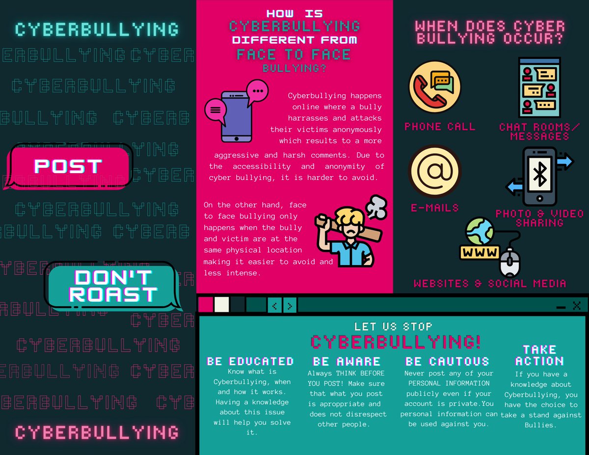 PDRAdvocacy's tweet photo. What is the difference between traditional and cyber bullying? Where it takes place and how to prevent it? This brochure can tell you all about it.
🤚🏼Helps us to STOP Cyberbullying!
#StopCyberbullying
#PostDontRoast
#ICTForSocialChange https://t.co/Xp7bhgIo7g