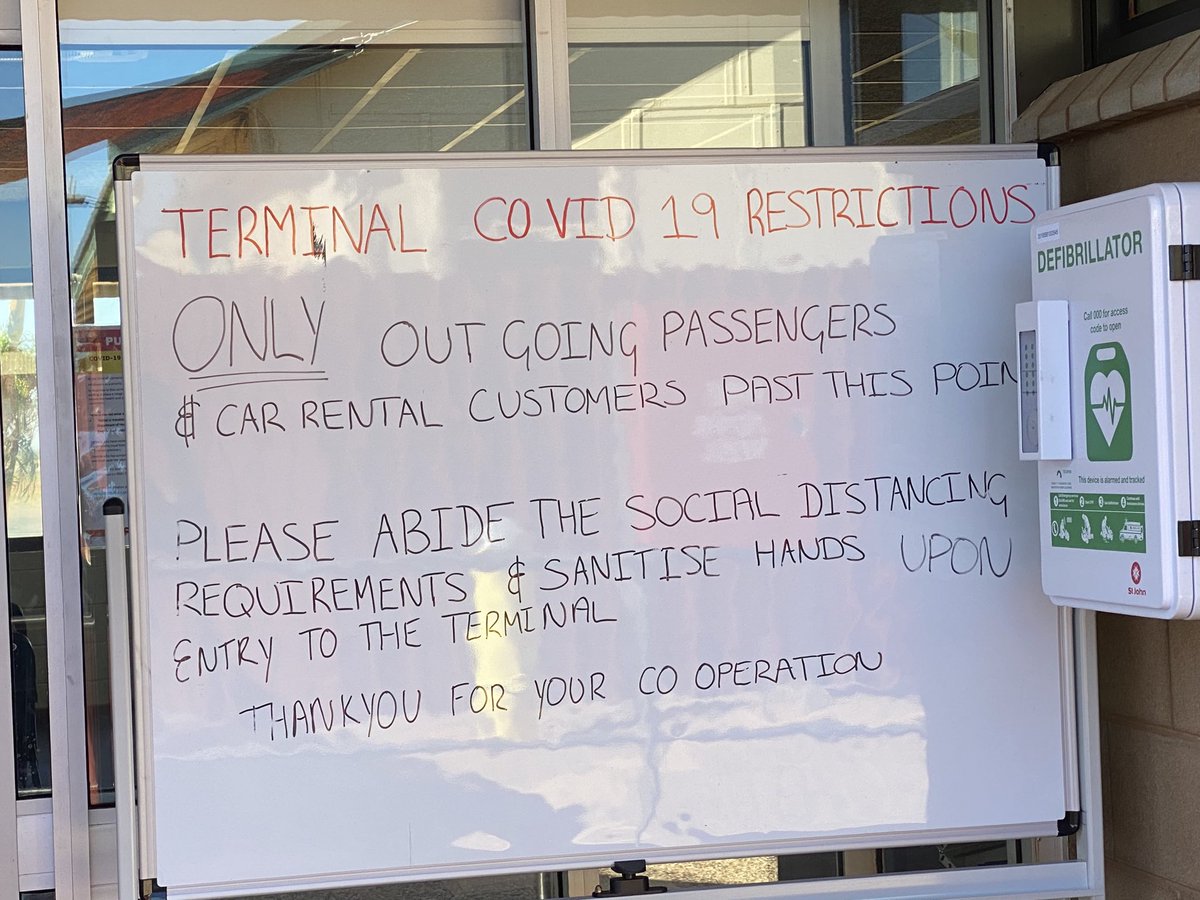 oldfreoboy's tweet photo. At the Carnarvon airport terminal entrance. This is one town that is definitely taking Covid-19 seriously. https://t.co/XC6P5AZAI1