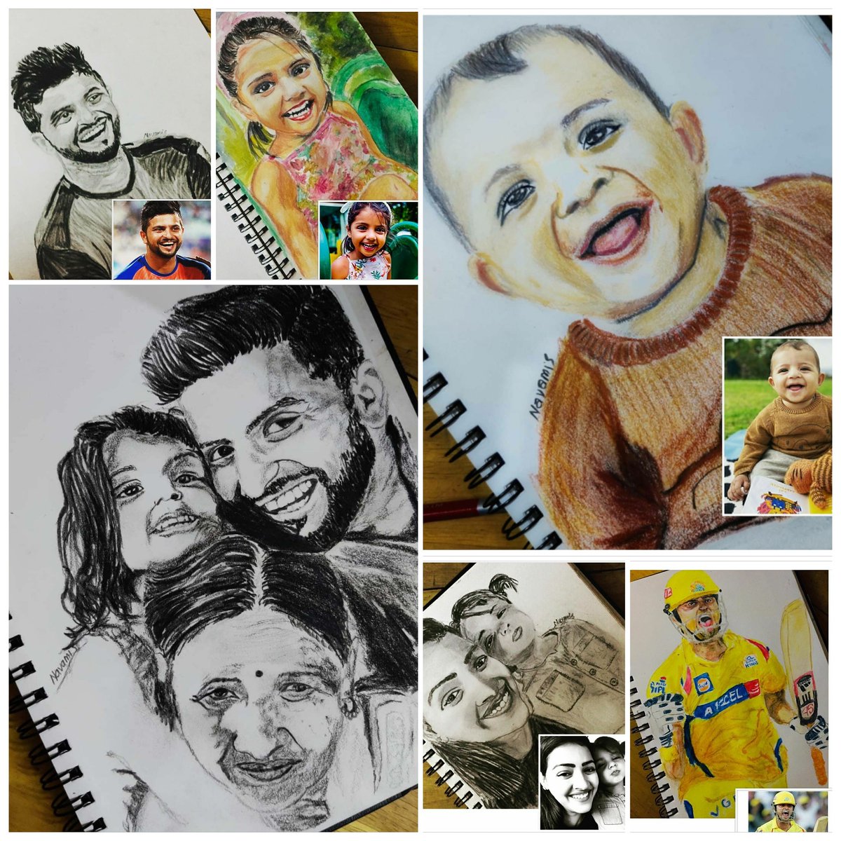NavamiS1's tweet photo. Here it is 🤩 Your whole world in one frame @ImRaina  .... 
My attempt to sketch..To all the sketches you never came across..
#RIORAINA #SureshRaina #GraciaRaina 
#Priyankacraina
RT and support guys 🙂 https://t.co/8a0N4IADh1