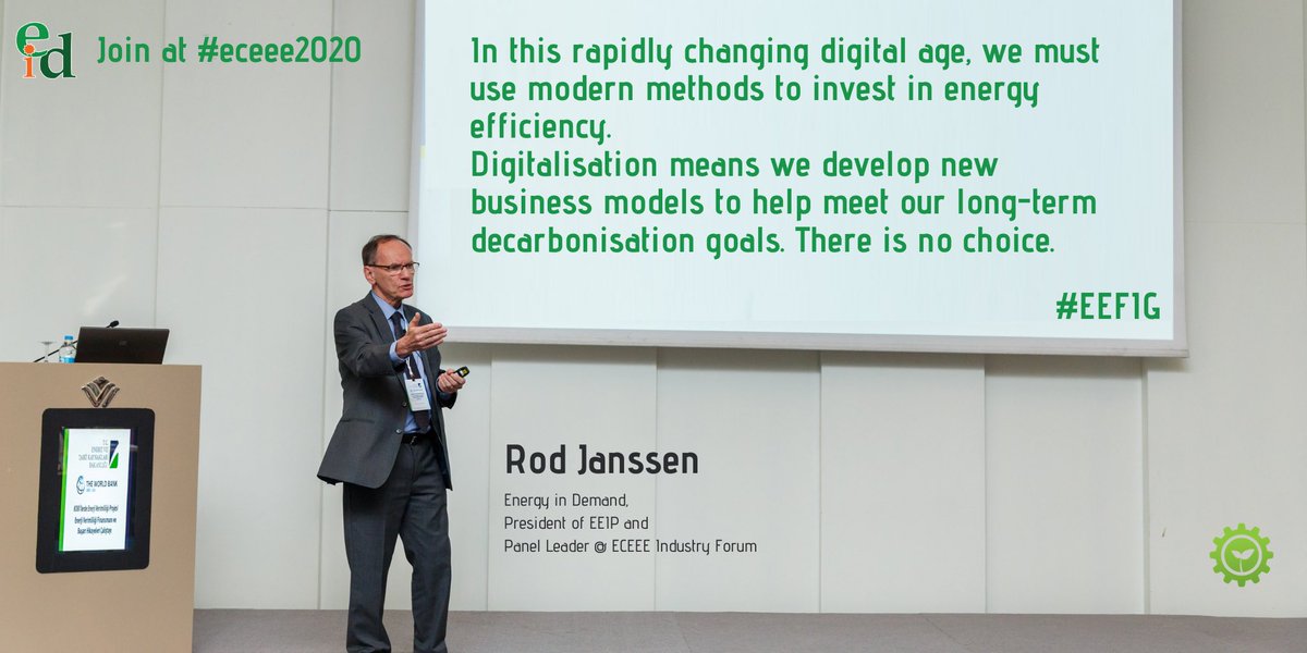 EEIPEnMg's tweet photo. Digitalisation means development of new business models to help meet long-term decarbonisation goals. Join EEIP President, Rod Janssen at the ECEEE Industry Forum #eceee2020‘s day two. #energyefficiency #EEFIG #GreenRecovery #digitalisation https://t.co/wVEwOFDyP4