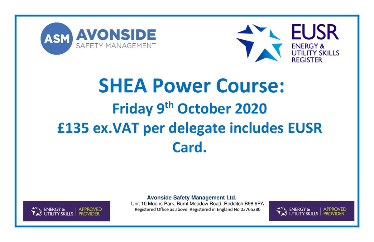 Avonside_SM's tweet photo. If you are interested in booking a space on the next SHEA Power Course - contact @TompkinsAndrea direct on Tel: 01527 864855 or email: andrea.tompkins@avonside-sm.com
#training #power #SafetyFirst https://t.co/svKBO3eSTH