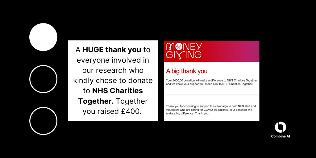 combinedotai's tweet photo. We've been busy doing user research for our up and coming product https://t.co/kKMiiyyoiC, a rapid note-taker for online meetings.

Those that took part were given the option to donate to @NHSCharities who are doing an amazing job at the moment. We've donated £400! Thank you 🙏 https://t.co/BbAKxmytLr