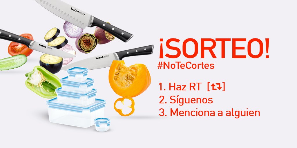 Tefal_ES's tweet photo. 📣 / #SORTEO #NoTeCortes 🔪 Facilísimo… Haz [RT+Follow] y menciona a un amigo.

🎁 Sorteamos un set de herméticos y cuchillos en cada canal de Tefal España (Facebook, Twitter e Instagram)

🗓 Tienes tiempo hasta el próximo 24 de septiembre incluido.

¡Suerte!⁣⁣ https://t.co/kN6p5Lrbsz