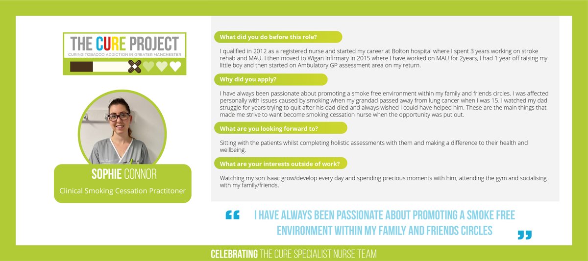 CURE launched in two further localities in GM this week - <a href="/StockportNHS/">Stockport NHS FT</a> &amp; @WiganBoroughCCG 🙌🎉👏
Sophie joined the Wigan team as a CURE Specialist Nurse - she is looking forward to helping people quit smoking &amp; improve their health 🚭 <a href="/MatthewEvison1/">Matthew Evison</a>  <a href="/GM_Cancer/">Greater Manchester Cancer Alliance</a>