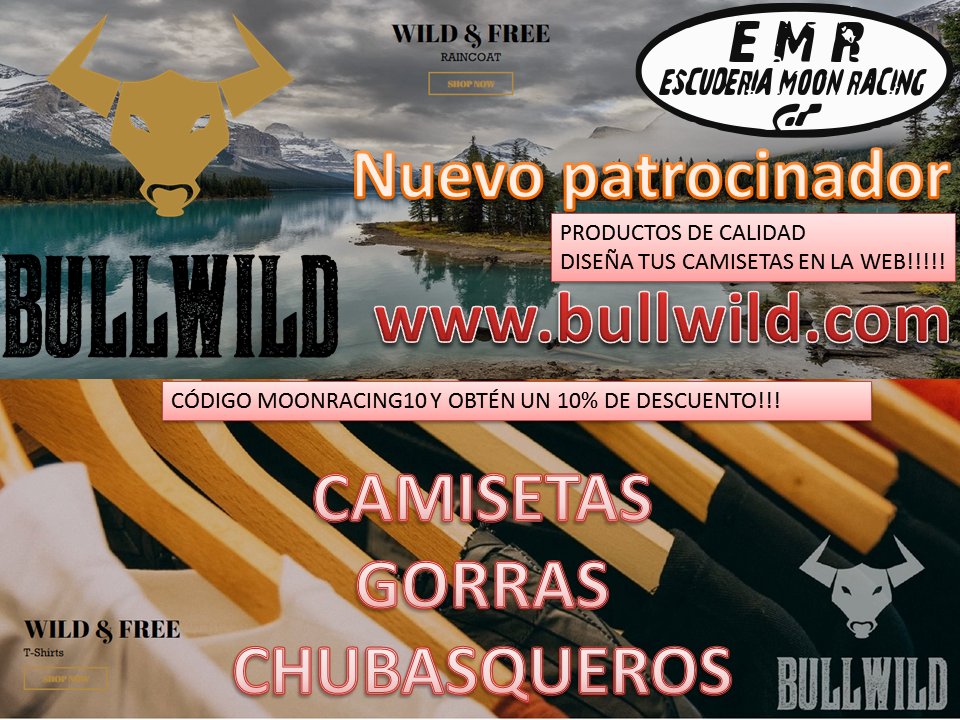 Ojito ojito... nuevo patrocinador para el equipo!!! Y de nuevo un descuento del 10% en camisetas, gorras, chubasqueros y varios productos textiles de gran calidad, además podéis diseñar vuestras camisetas en la web!!!
CÓDIGO MOONRACING10
Gracias @EMR_DDR93 por lograrlo.