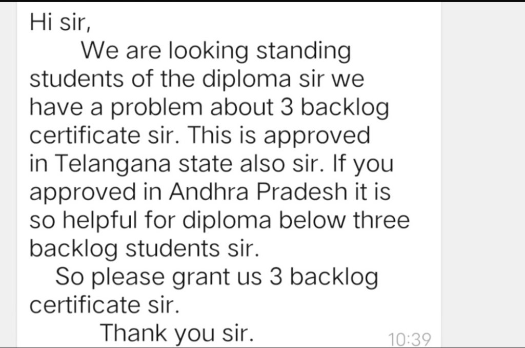 KonetiKishore's tweet photo. @AudimulapSuresh #Andrapradesh
#3backlogexpention in Ap
3 backlogs expention scheme approved in TS state
@SonuSood sir we need to your support
#savediplomastudents in pandemic situation of #Covid_19 
#diplomalife 
@ysjagan
@AudimulapSuresh
Respond our tweet. https://t.co/pKiwAmozNG