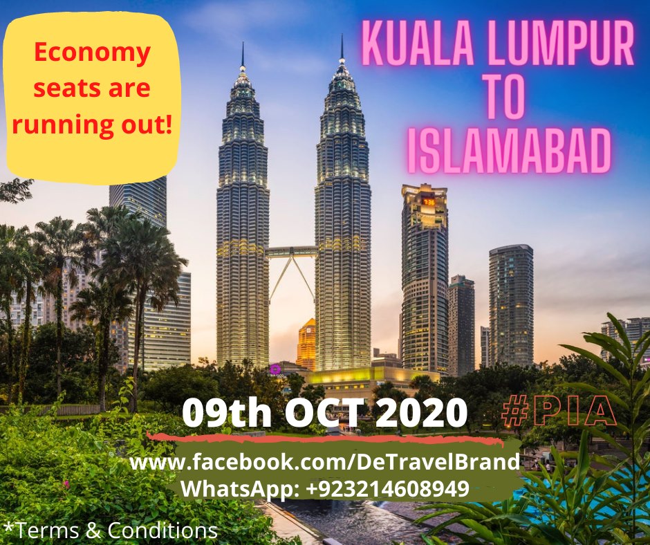 #KualaLumpur to #Islamabad  🛩
Discounted fare Available
09th Oct 2020

Book Now: Call/WhatsApp;
+92 321 4608949
+92 321 4917773

#PIA #PIACares #WeAreOne #FlyWithGreatPeople #DeTravelBrand #Travel #Tours #Tourism #Explore #Traveler #Travelbrand #Natureloverss #Airtickets