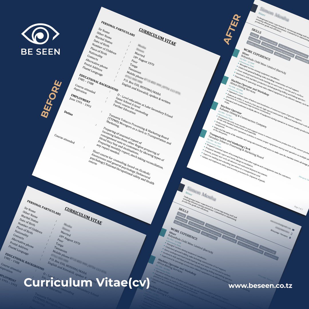 BeSeentz's tweet photo. Level up with your resume! We can help😃

#resumewriter#resumeservices#cvwriting#cvtanzania#cvrevamp#levelup#beseen 
.
.
.
.
https://t.co/qit2XpyE7S https://t.co/QImVbCgvAr