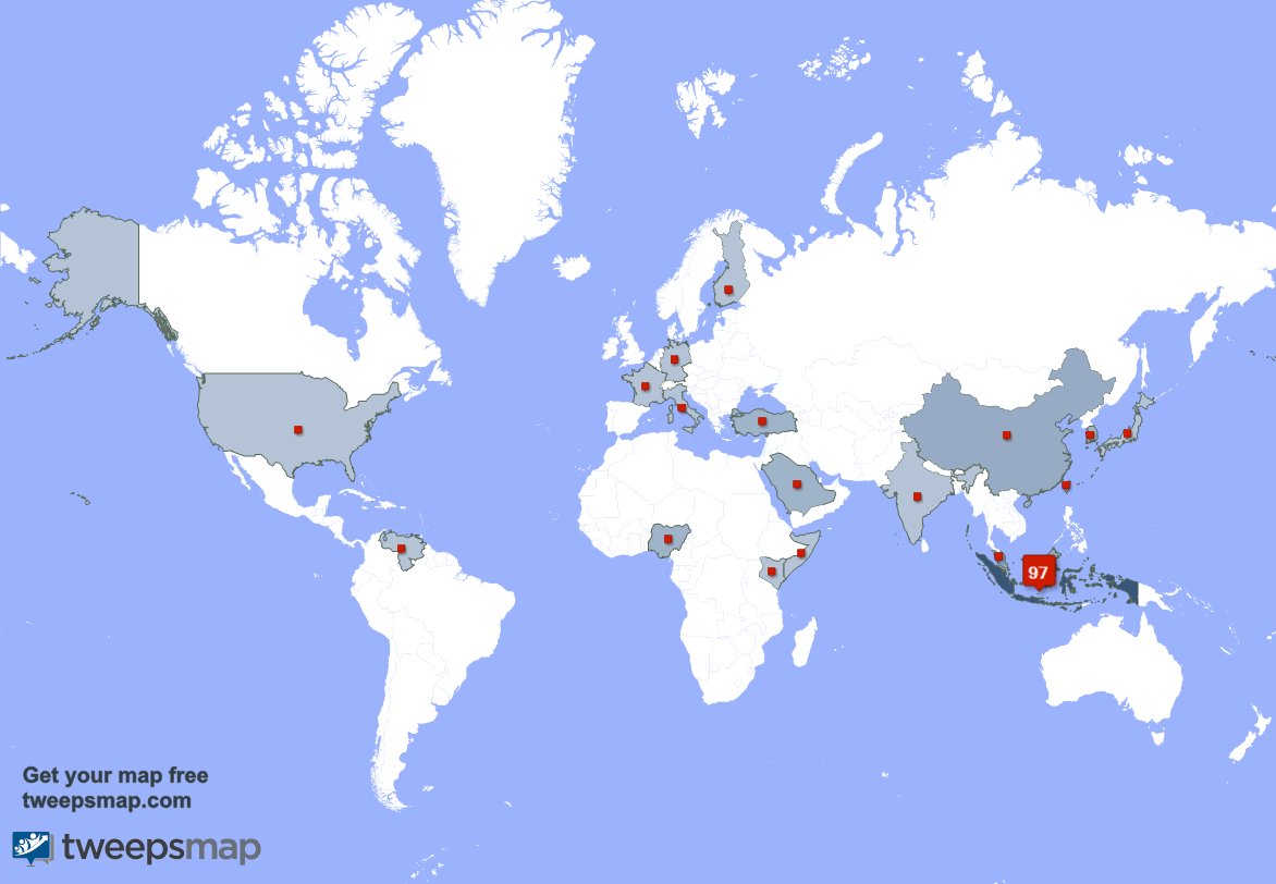 Special thank you to my 3 new followers from Indonesia last week. tweepsmap.com/!bakuljanganan