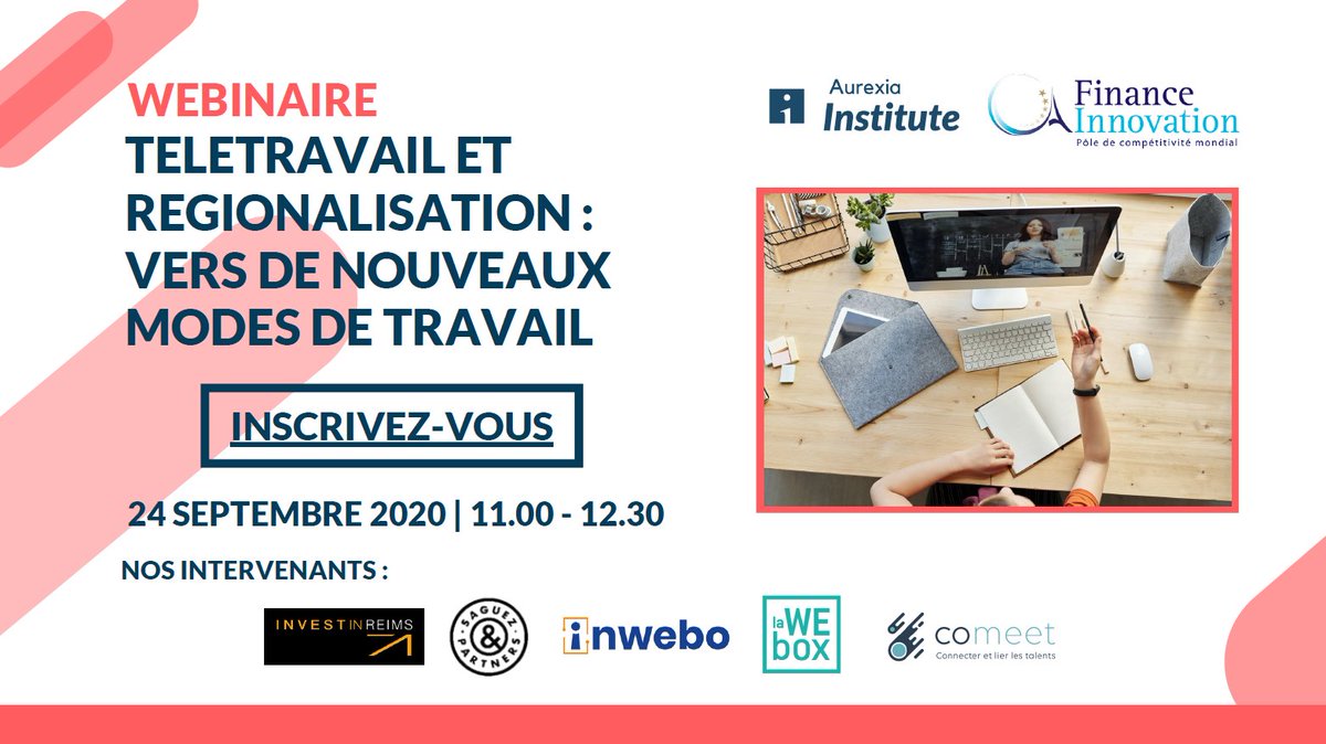 financeinnov's tweet photo. Alors que la pandémie #Covid19 a accéléré la transition vers de nouveaux modes de travail, nous sommes partenaires d'#Aurexia pour un #webinaire sur ce thème le 24 septembre à 11h !💻🏡 https://t.co/rW8XAq2XZN #télétravail https://t.co/ngmEUUzcOI