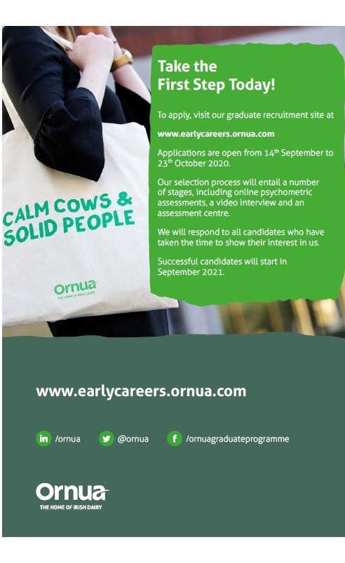 UJCareerService's tweet photo. Hey UJ :)
Applications are finally open for the 2021 Ornua Graduate Programme :)
Visit the following link for more information: https://t.co/LvYw8ZSZKx
#GradProgrammes
#YourFutureCareer
#UJCareerServices
#YourCareerReimagined https://t.co/NoY1X7RmbO