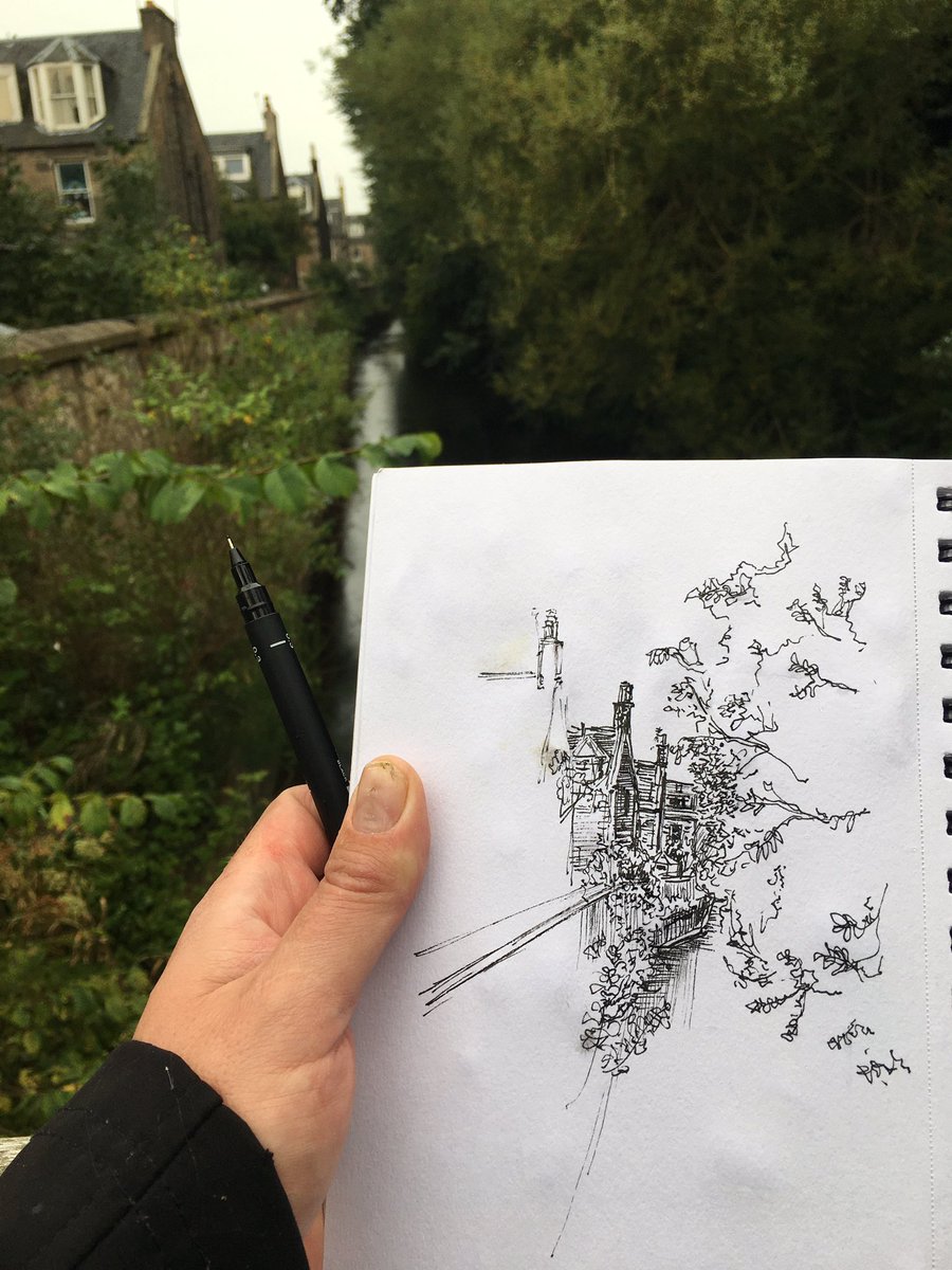 edinsketcher's tweet photo. An early sketch along the #waterofleith this morning but the heavens have just opened so I’m forced to stop for now. I’ll hang about a bit to see if it’s just a passing shower 🤔☔️
#Edinburghlove #pennink #usk #urbansketchers #dailywalk #citylife #artistlife #seemore #stopandsee https://t.co/xEsFleh0vq