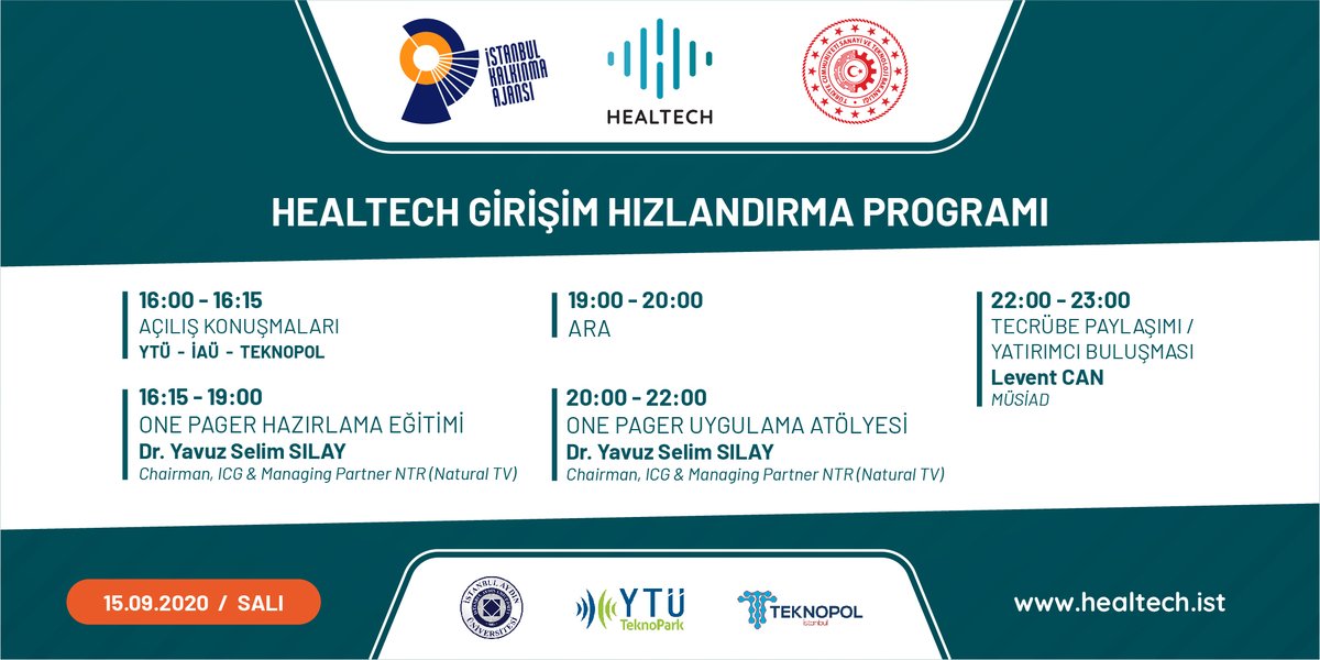 HealtechI's tweet photo. 15 Eylül 2020 Salı

"Healtech Girişim Hızlandırma Programı".

Program akışını sosyal medya hesaplarımızdan takip edebilirsiniz.

Tüm girişimcilerimize başarılar ve kolaylıklar dileriz. https://t.co/Me8dwXxsH5