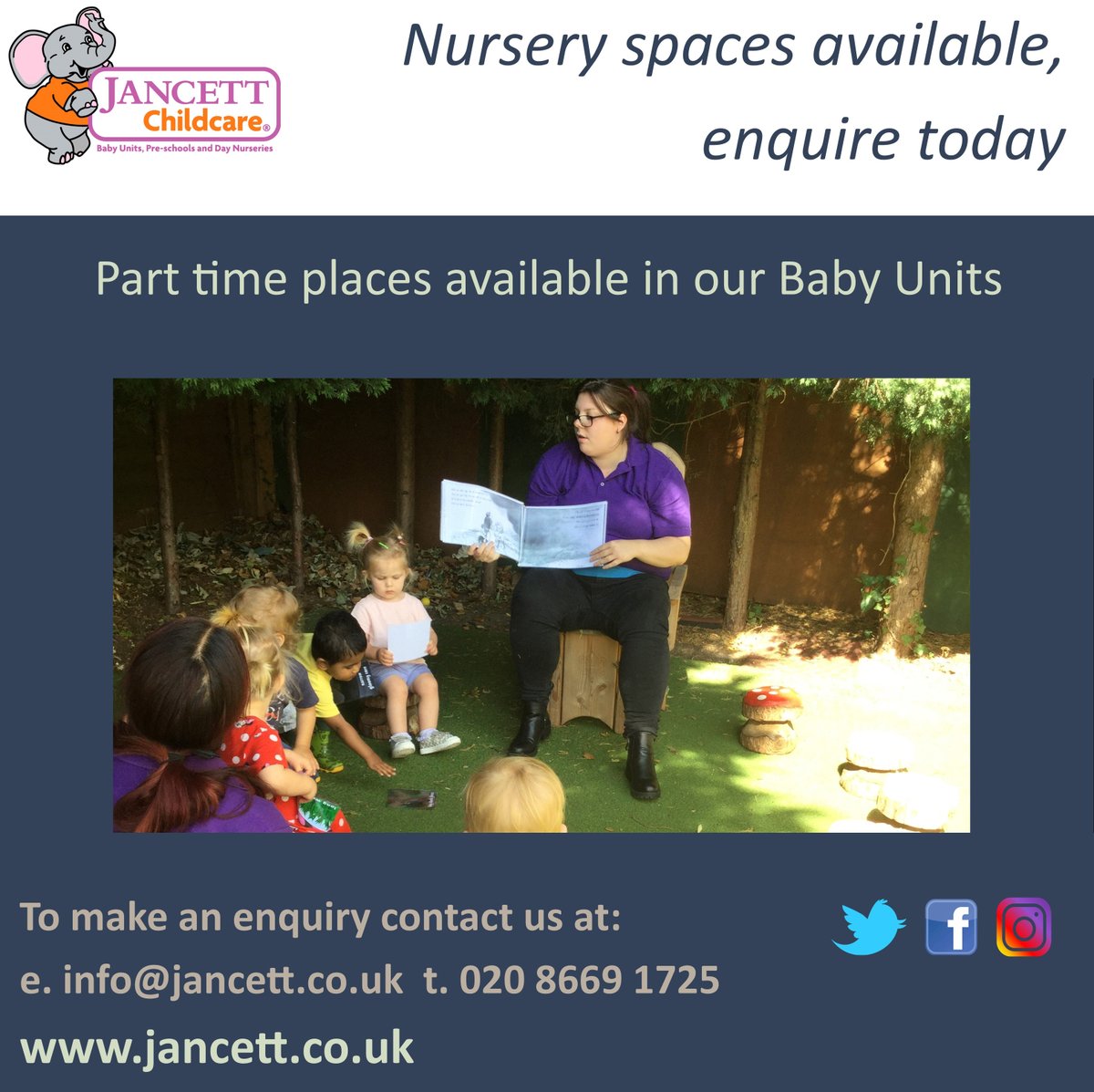 JancettGroup's tweet photo. We have some part time places in our Baby Units, enquire today to find out more #nursery #babyunit #childcare #wallington #sutton https://t.co/Dm2NVTXwcc