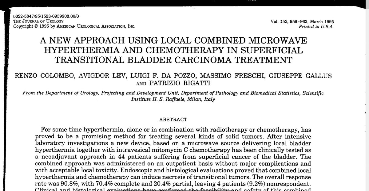 Synergo_RITE's tweet photo. Exactly 25 years ago! Synergo at the very outset. The year is 1995. A group of great minds! urologists and scientists at HSR hospital publish the first article and present a new device based on a microwave 1/2
#bladdercancer #bcgunresponsive #synergorite #thermochemotherapy https://t.co/pXPPLiEVJJ