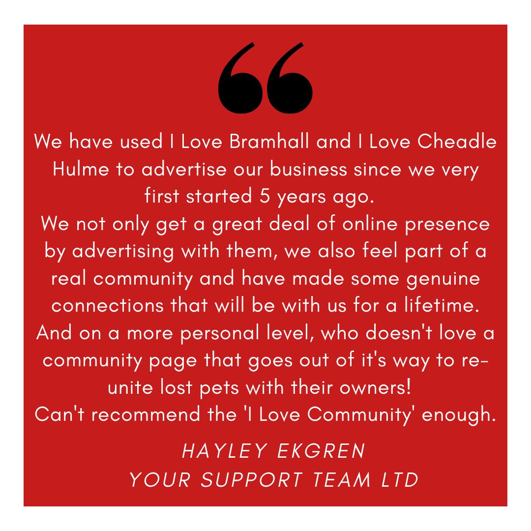 ILoveCHulme's tweet photo. 💬 Review 💬
Thanks for your fabulous review @YSTSupportTeam. 
Community is such an important part of what we do, we love that you're part of it with us! ❤️ 

#Community #CheadleHulme https://t.co/8lH95VQoL4