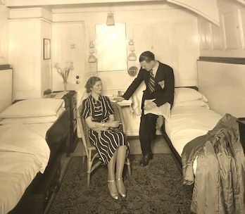 WilliamsonArt_'s tweet photo. Again from our Stewart Bale photographic collection, a rather elegant couple relaxing in their cabin, I wonder what they’re discussing? #storesaudit #photographicarchives #documentationproject #stewartbale #solanderboxfinds https://t.co/fFXq2mJkvr