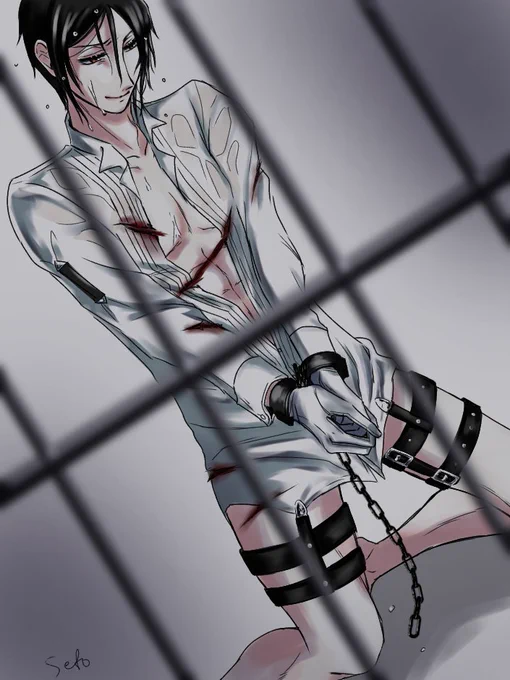 #裸の推しにフォロワーさんから言われたものを足してく 

②
滴る水
胸のハダけたトップス
手袋
手枷
ムチの傷跡
ガーターベルト

こーゆーの多発してるとS●M好きに思われてしまうんでは...?(手遅れ案件)
坊ちゃん並べた...←お遊びを楽しむタイプのセバシエ

リプありがとうございました! 