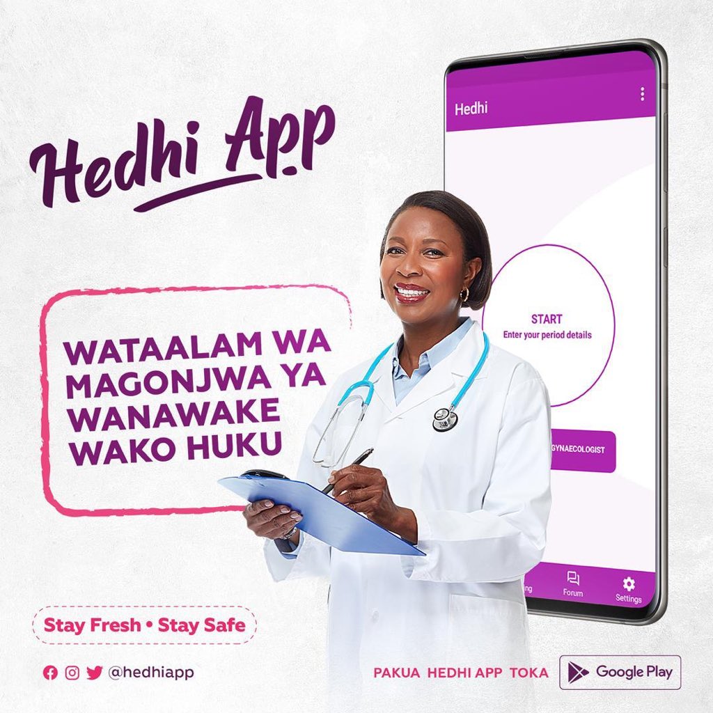 HedhiApp's tweet photo. Je, wewe ni gynecologist au unamfahamu gynecologist? Taarifa hii inakuhusu. Hedhi App inawakutanisha madaktari wa magonjwa ya wanawake pamoja na wagonjwa. Unachotakiwa kufanya ni kupakua Hedhi App leo na kuanza kuitumia. https://t.co/AW1nh7kRW0