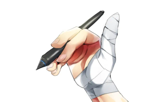 親指使えないから、今この持ち方で絵描いてる✨ 