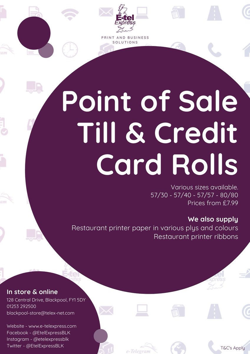 EtelExpressBLK's tweet photo. #business #creditcard #tillroll #cashier #checkout #paper #reciept #blackpool #lancashire #fyldecoast https://t.co/nC2fVHmqIR