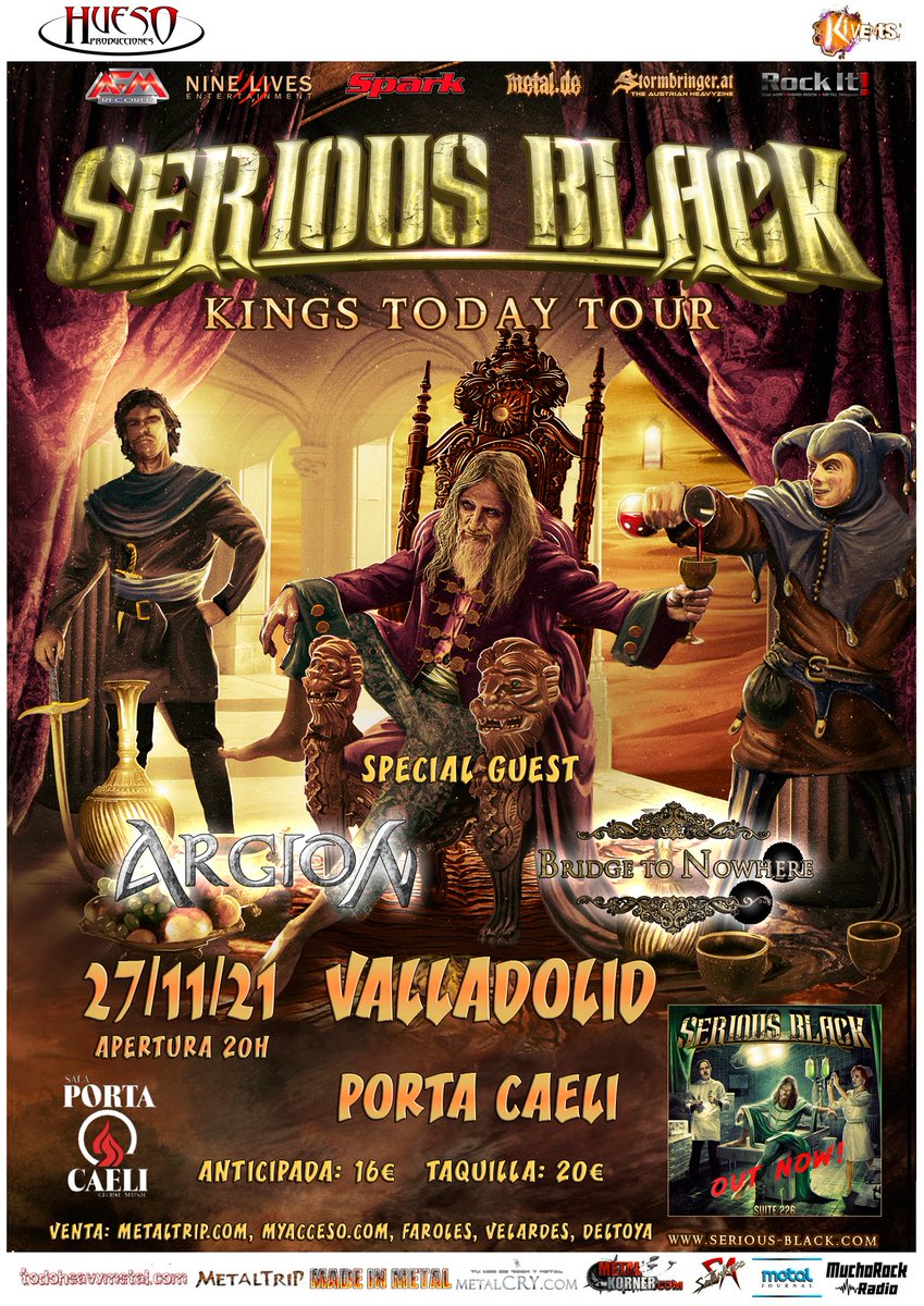 El sábado 27 de noviembre de 2021 Serious Black en <a href="/portacaeli/">Sala Porta Caeli</a> #Valladolid con <a href="/ARGION_OFICIAL/">ARGION</a> y Bridge To Nowhere. metaltrip.com/la-gira-de-ser… <a href="/Huesoproduccion/">Hueso Producciones</a>  <a href="/Kivents1/">Kivents</a> <a href="/btn_metal/">Bridge to Nowhere</a> .