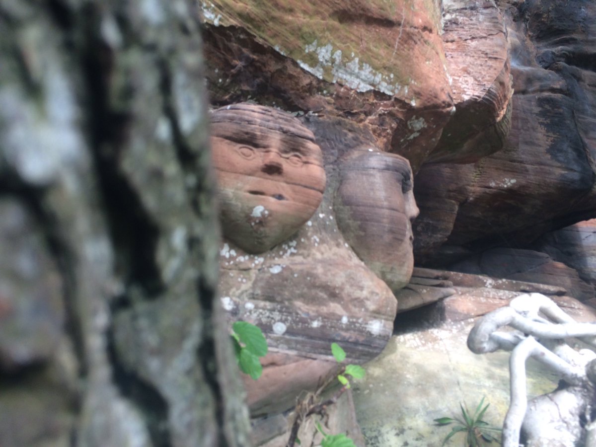 Just enough time to follow the river north. Find the face from the window.Carved in cliffs, you’ve to paddle, canoe or swim to reach them depending on rain. Test of faith. I chose to swing round an overhanging tree like a fat Indiana Jones. As I did, this appeared at eye level