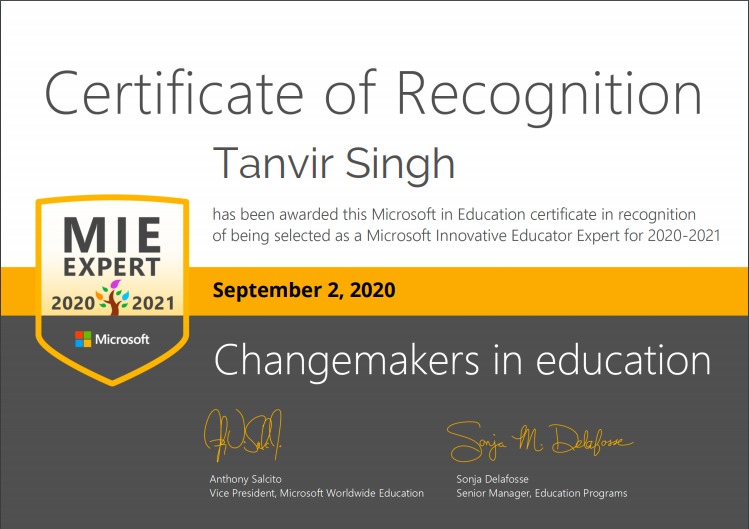 singhtanvir_gt's tweet photo. Now Microsoft Innovative Educator Expert 2020-2021 #MicrosoftMIEExpert #ThanksMicrosoft #ChangemakersInEducation @MicrosoftEDU @AnthonySalcito @J4jammy @JBDbiz @annkozma723 @design2research @amit_nfu @wakelet @Flipgrid @SkypeClassroom https://t.co/PuUWTpIFDo