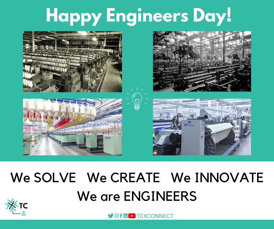 texconnect_'s tweet photo. Creations are magical!
Creators are magicians, and these magicians in the real world are called Engineers!
Wishing all the Engineers doing a marvelous job in any field what so ever, A happy Engineer's day!
#texconnect #EngineersDay2020 #HappyEngineersDay2020 #textileindustry https://t.co/jLKjTLVnwm