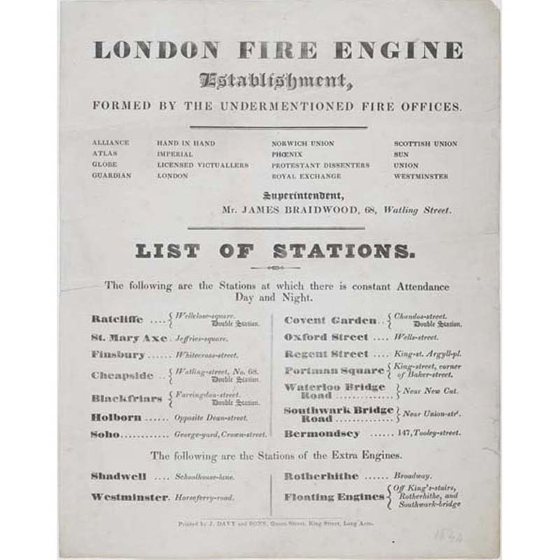 Companies made arrangements with each other to pool their fire-fighting resources for mutual benefit. Eventually, they realised it would be efficient to have a unified force, and in 1833 the London Fire Engine Establishment was created.