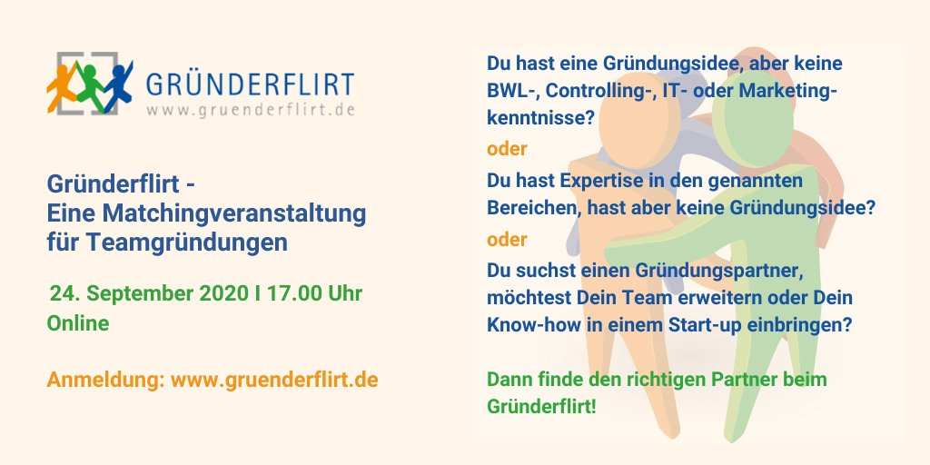 MASTERhorade's tweet photo. #Gründer und Gründungsinteressierte aufgepasst!

Am 24. September findet der #Gründerflirt statt.

Melden Sie sich jetzt an unter https://t.co/arlJnmT3Ox
finden Sie Ihre Gründungspartner und setzen Ihre Ideen in die Tat um.

#Startup #gründen https://t.co/9kaFk91zyW