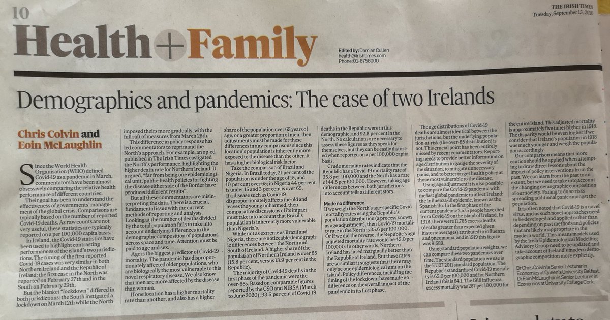 eoinaldo (@eoinaldo) on Twitter photo Op-ed in today's <a href="/IrishTimes/">The Irish Times</a> by me and <a href="/ClioChris/">Chris Colvin</a> highlighting the importance of demographic adjustment with #Covid_19 stats, using the case of Ireland to show why this matters Op-ed in today's <a href="/IrishTimes/">The Irish Times</a> by me and <a href="/ClioChris/">Chris Colvin</a> highlighting the importance of demographic adjustment with #Covid_19 stats, using the case of Ireland to show why this matters