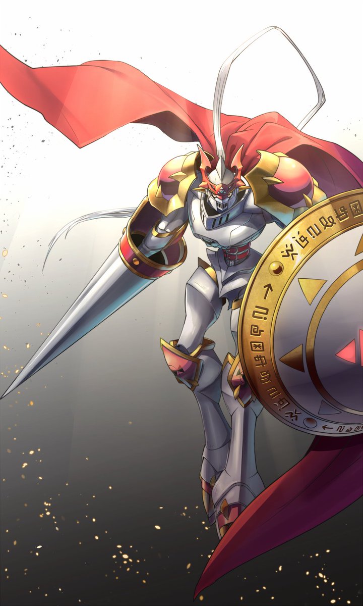 digimon (creature) lance shield cape armor solo polearm  illustration images