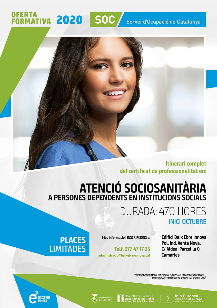 baixebreavant's tweet photo. 📣 Inscripcions obertes per al #curs d’Atenció sociosanitària a persones dependents en institucions socials. Més info al 977 471 735.

✅ Inici del curs: 5 d'octubre
⌚️ Horari: de dilluns a divendres de 9 h a 14 h  
📌 Lloc: Baix Ebre Innova

#Formació #BEInnova #Camarles https://t.co/EWiFvhH82H