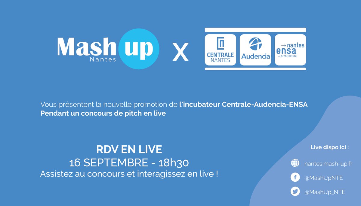 Incubateur_Kivo's tweet photo. Suivez en live le concours de pitch organisé avec le @MashUp_NTE pour découvrir les startups de la nouvelle promotion de l’incubateur ! ✌

Rendez-vous le 16 septembre à partir de 18h30 ici : 
Site : https://t.co/cjiRqoa7bs
Facebook : @MashUpNTE
Twitter : @MashUp_NTE https://t.co/WqQnRtHNTD
