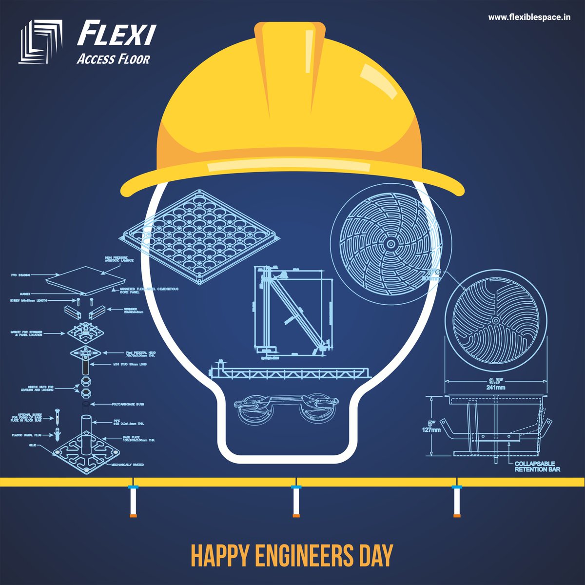 Flexifloor's tweet photo. #FLEXI wishes "Happy #EngineersDay. 
We salute your great ideas and innovations that have truly changed our lives.
#happyengineersday #HappyEngineersDay2020 #raisedflooring #flexiblespace #datacenter #falseflooring #underfloor #HVAC #dataclean #UFAD #Airfixture #SBFI  #CMD #flexi https://t.co/DtXJvTjFDc