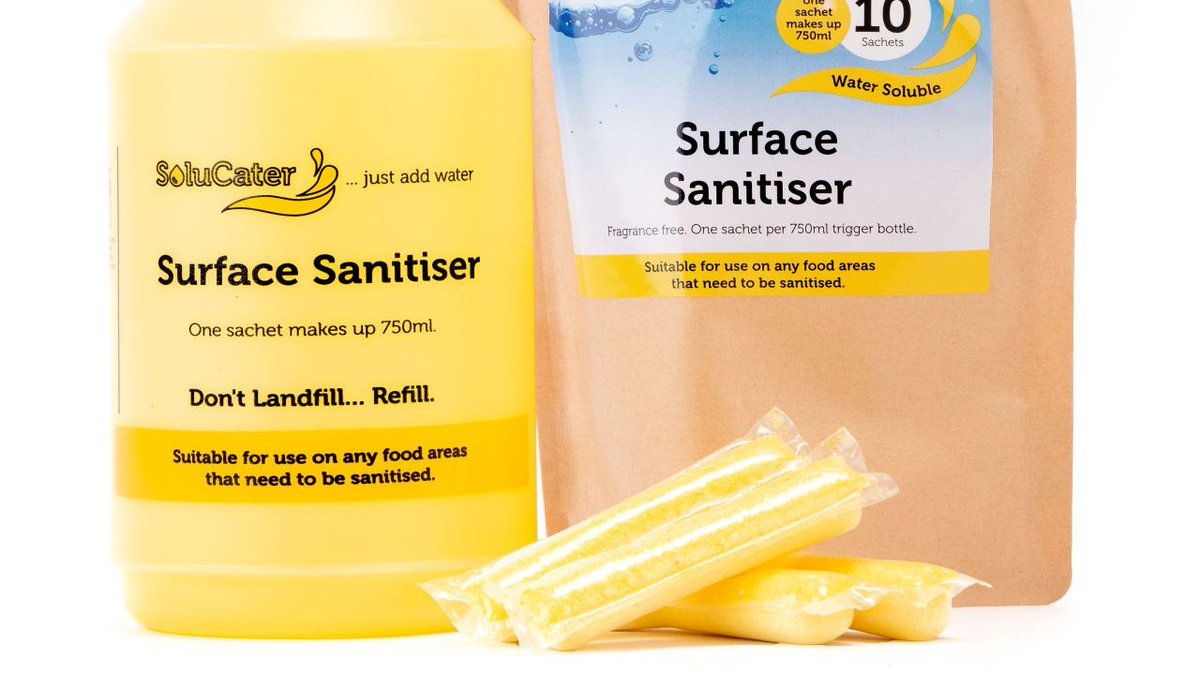 Solupak1's tweet photo. Keep your team safe with our surface sanitiser!

Our bottles are made to last and last so keep on refilling them, our packaging can be re-used or recycled and everything else dissolves.

#Solupak #cleaningproducts #sanitisers #lessplastic #recycle #cleaning #ecofriendly #vegan https://t.co/TP5DmFbtoC