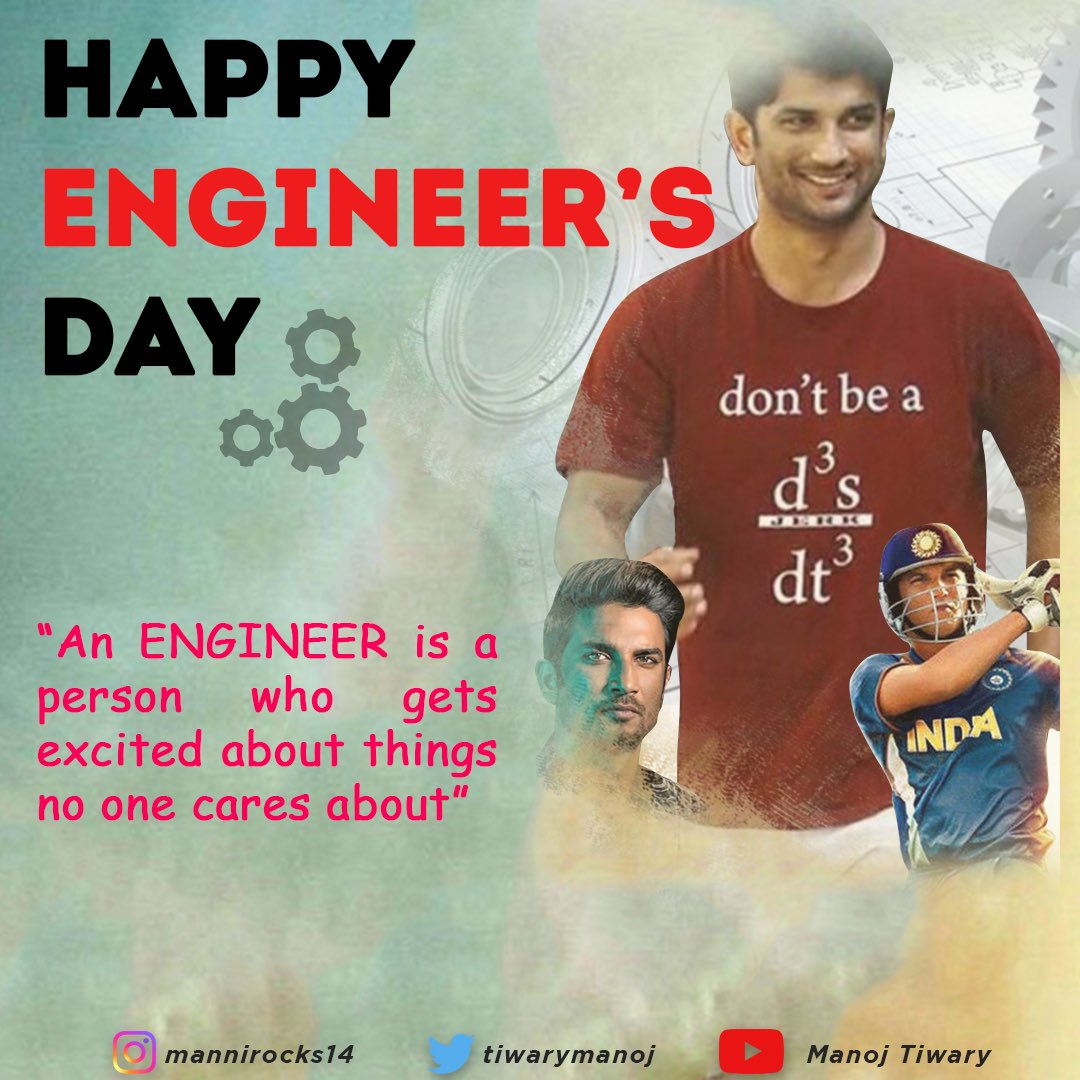 tiwarymanoj's tweet photo. An all India 7th rank holder in Engineering, today we miss a potentially talented engineer in the form of Sushant Singh Rajput. Solemnly hope for justice to seep in soon in the name of this wonderful person.

#EngineersDay2020 https://t.co/VEX1E5ZrLF