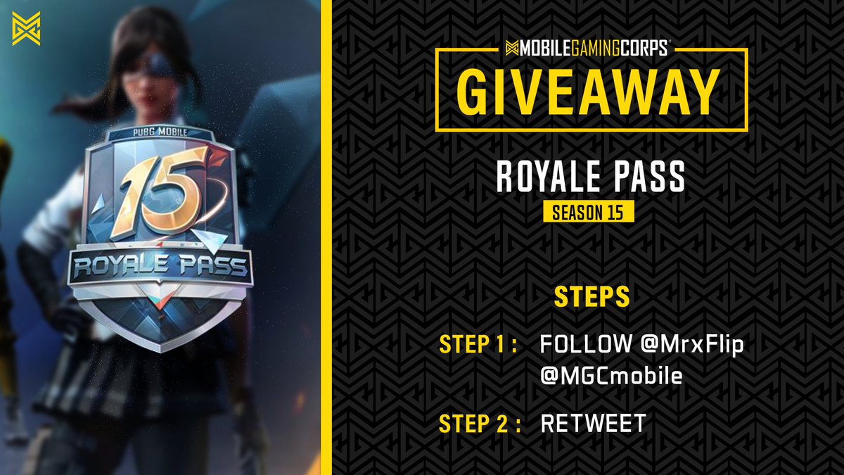 MrxFlip's tweet photo. Giving Away a @PUBGMOBILE  Royale Pass Sponsored by Mobile Gaming Corps! 

To enter:
Follow @MGCmobile 
Follow @MrxFlip 
Retweet This Tweet!

Good Luck! 
Winner Announced September 17th. https://t.co/pIa4BoguZb