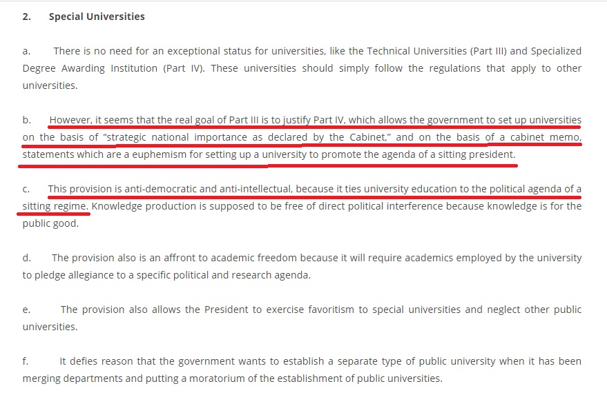 In the letter (available on my blog), I specifically addressed the powers which the president and the cabinet were being given to establish universities on the basis of cabinet memos. I addressed the threat to academic freedom  #degreeofdoubt