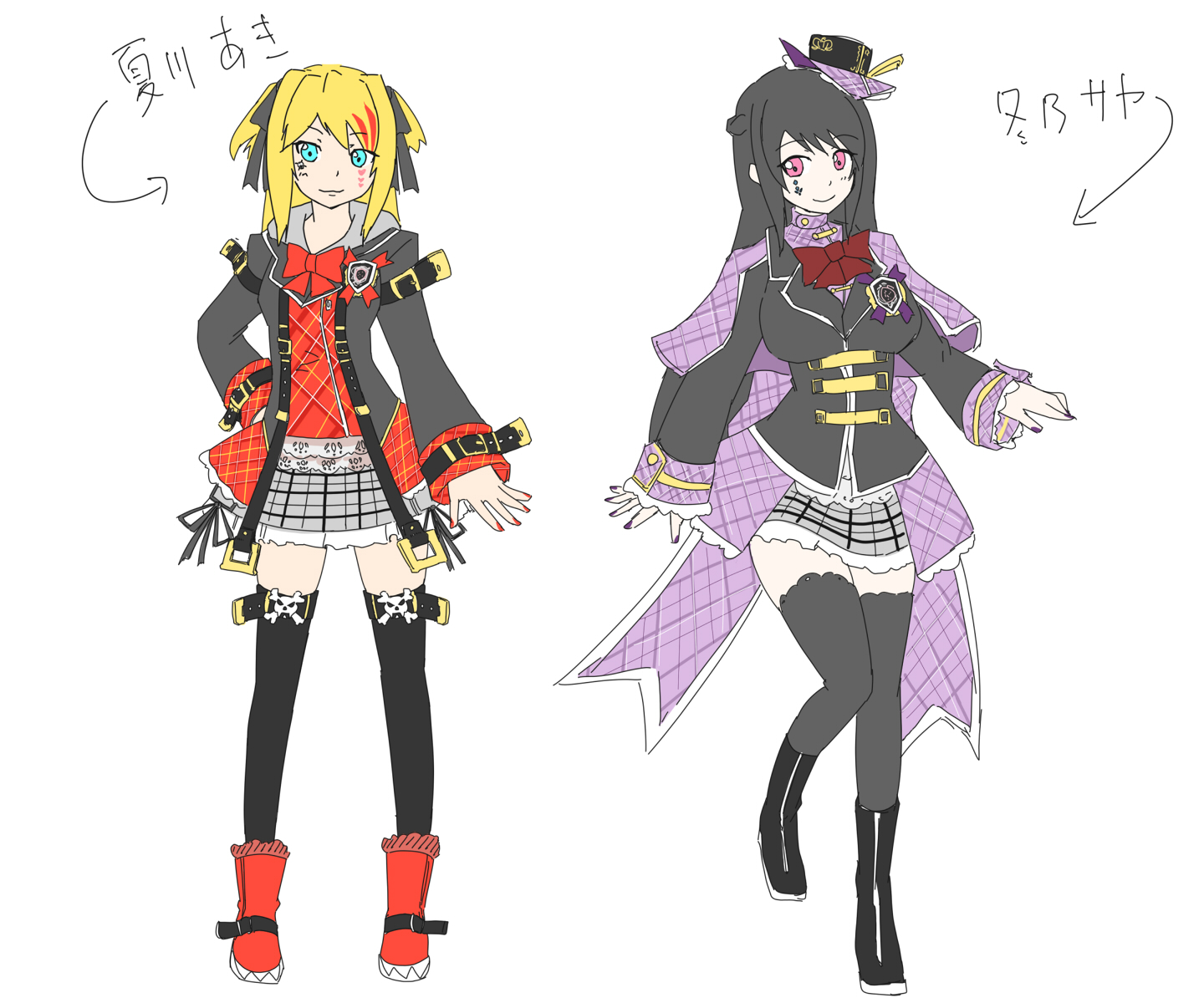りゅうのすけ 新しい衣装をという事でアイドル衣装っぽい衣装を考えてみました 夏川先輩はロックな感じに サヤちゃんは軍服をイメージしていちじょの冬服をアレンジしてます いちご美術部 T Co O7aazdos2a Twitter
