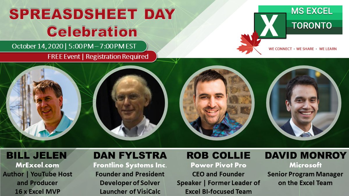 Mark your calendars for October 14, 2020. There is online virtual Toronto meetup with three spreadsheet pioneers. And me. meetup.com/MSExcelToronto…