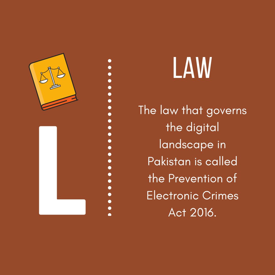 DigitalRightsPK's tweet photo. L is for LAW
PECA is definitely a step in the right direction for cyber laws in the country. We must keep striving to improve upon this and other laws in order to enjoy a safe internet for all.
#MehfoozInternet #HamaraInternet https://t.co/bhUgbFIe5f