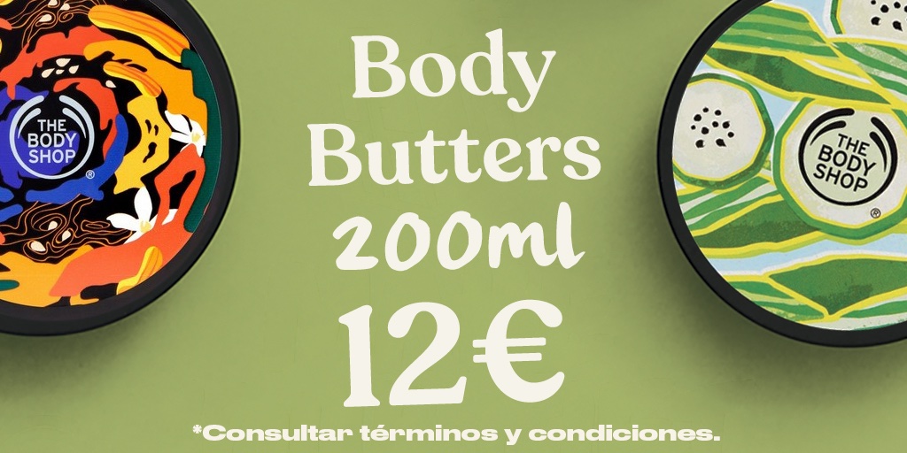 TheBodyShopSP's tweet photo. ¡Piel más suave! Encuentra tu Body Butter preferida por solo 12€ (antes 16,50€). *Consulta términos y condiciones. Stock limitado. No acumulable ni combinable. Solo en tiendas. No disponible en outlet. https://t.co/GSZPBHeahI #thebodyshop #thebodyshopsp https://t.co/z3oA6Wi4ne