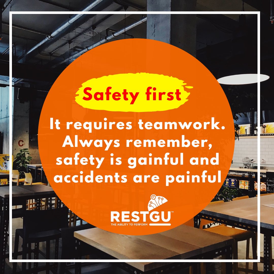 RestguCanada's tweet photo. Safety first. It requires teamwork. Always remember, safety is gainful and accidents are painful.
Join RESTGU...Be Certified!
#RESTGU -Online Restaurant Training
#RESTGUTips #Restaurant #Chef #Restaurante #Hospitality #Training #cafe #FoodService #Chefs #Culinary #Restaurants https://t.co/JKEeBA3RHB