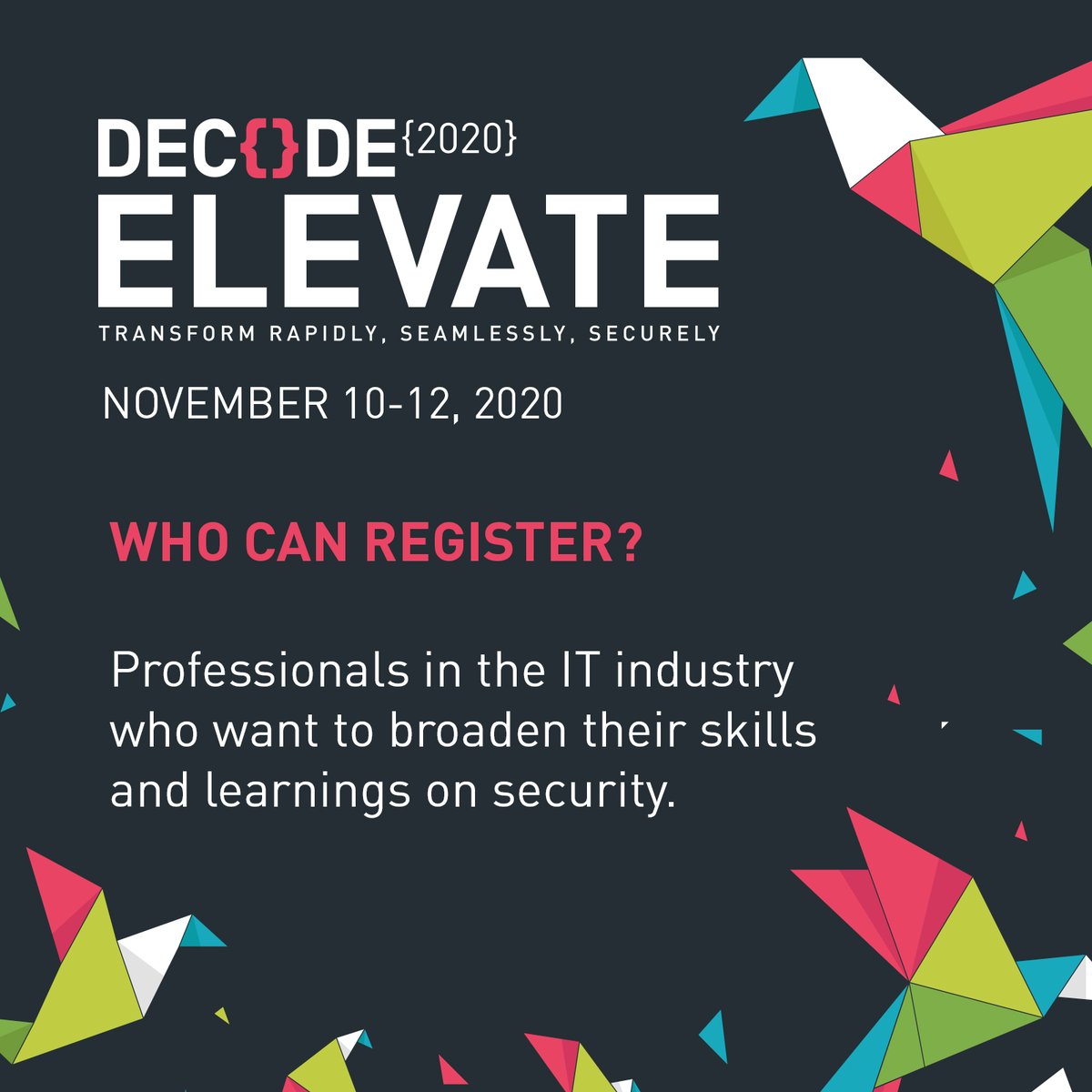 DecodePH's tweet photo. Are you an IT professional? Be equipped with the right skills and knowledge to keep the digital world safe. Join this year's #DECODEPH, happening on November 10 to 12. Register here for FREE: https://t.co/dMGRwyioDm https://t.co/uBlKHrYQ9i